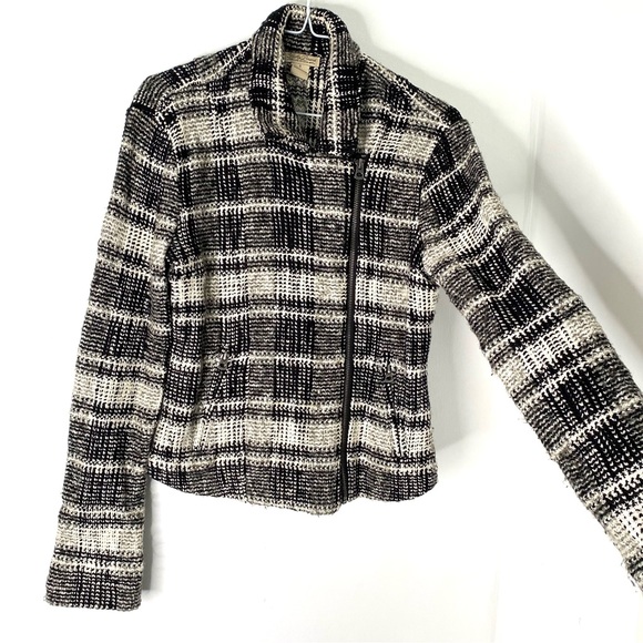 Lucky Brand Black White Tweed Zipper Moto Blazer Coat - Picture 2 of 8
